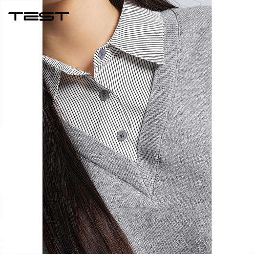 春上新层次氛围感假两件针织马甲拼接条纹宽松衬衣1261031 商品图2