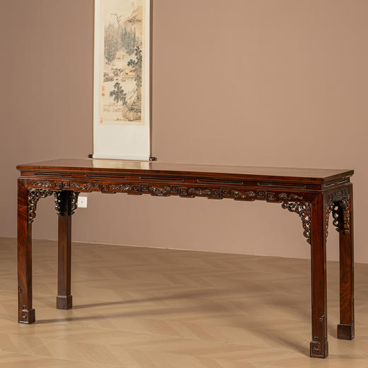 红木束腰马蹄腿灵芝回纹条桌 商品图1