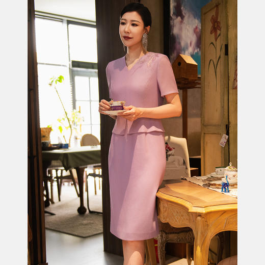 皮尔卡丹女装夏季V领粉色假两件连衣裙P52003D5023Z0 商品图1