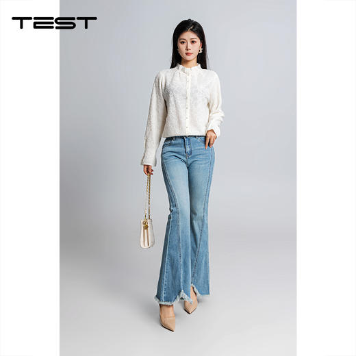 春上新高腰显瘦显腿长毛边微喇牛仔裤3261006 商品图2