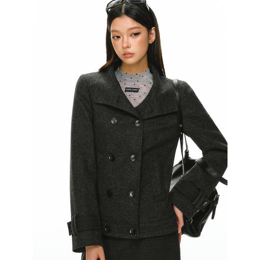 Ariseism 美式复古双排扣短款呢子外套毛呢短裙套装女秋冬新款 商品图2