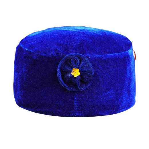 帽子殡葬用品宝蓝色金丝绒女寿帽 商品图1