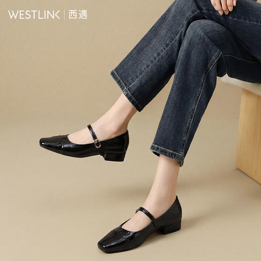 【限时秒杀】西遇浅口玛丽珍女鞋2026新款春季法式简约方头通勤一字带低跟鞋子V0166248 商品图1