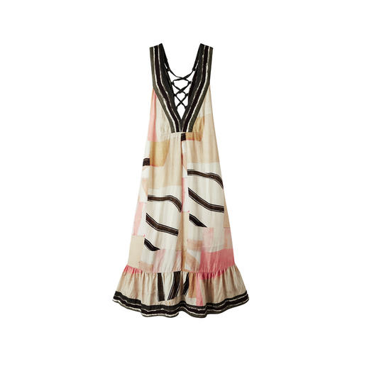 谜底印花连衣裙无袖2026春季新品绑带抽褶浪漫度假A型女261ML0064 商品图4