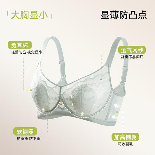 【B杯专研】熳洁儿 兔耳杯大胸显小内衣超薄透气性感蕾丝软钢圈聚拢防下垂26261521 商品图2