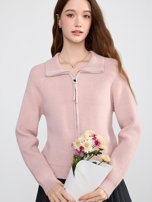 【百图lulu定制】【樱花开衫】 粉色气质  拉链针织衫  外套 商品图3