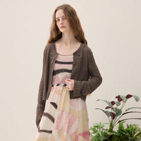 谜底针织开衫长袖2026年春季新品肌理提花蝴蝶结毛衣女261MZ0337