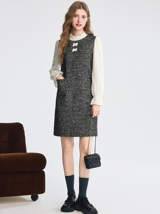 【百图lulu定制】【香风连衣裙】设计感 蝴蝶结点缀冬季连衣裙小香风氛围感拼色通勤 商品图7