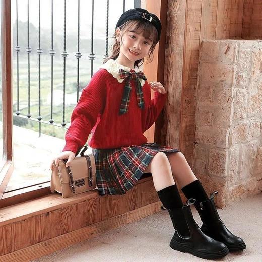 女童秋冬套装裙春季新款洋气儿童学院风针织套头毛衣时髦百褶裙子 商品图4