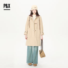 P&X设计师女装通勤宽松大衣连帽针织中长款外套 826113194 卡其