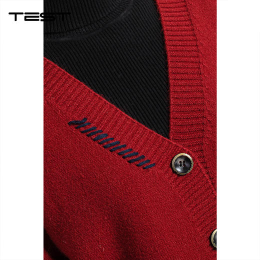 春上新叠穿神器V领宽松慵懒风红色毛衣2261005 商品图2