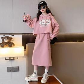 女童秋装套装裙童装12岁初中生女孩时髦洋气女大童连帽卫衣半身裙