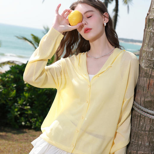 三彩2026春季新款休闲连帽针织衫宽松罩衫轻薄长袖开衫小外套M 商品图2