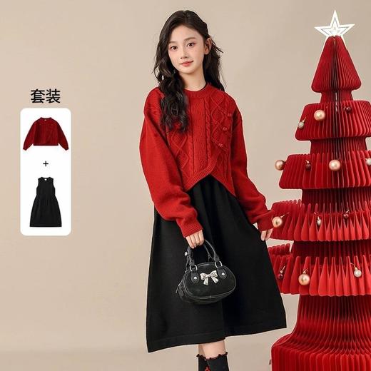 女童针织套装秋冬新款洋气时髦冬装儿童冬季红色国风圣诞新年童装 商品图1