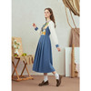 两三事梵高文艺蓝色独白2026春新款拼色插肩袖百褶裙摆印花连衣裙 商品缩略图1
