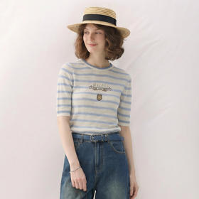 谜底套头针织衫短袖2026春季新品学院风条纹短款上衣女265MZ5029
