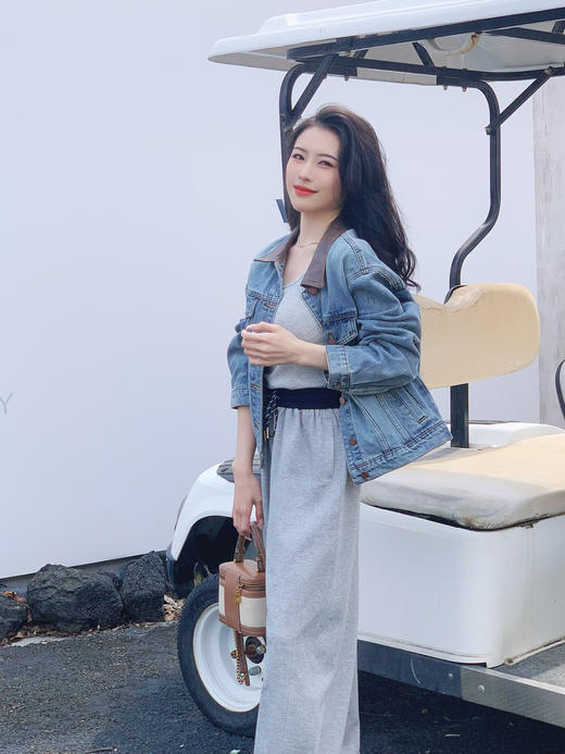 【百图lulu定制】【香港牛仔外套】皮质衣领  新疆长绒棉 复古磨白水洗牛仔外套 商品图2