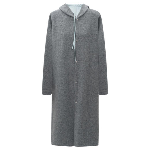 SELFWHO100%绵羊毛灰色双面穿外套女2026春季新款连帽抽绳大衣 商品图4