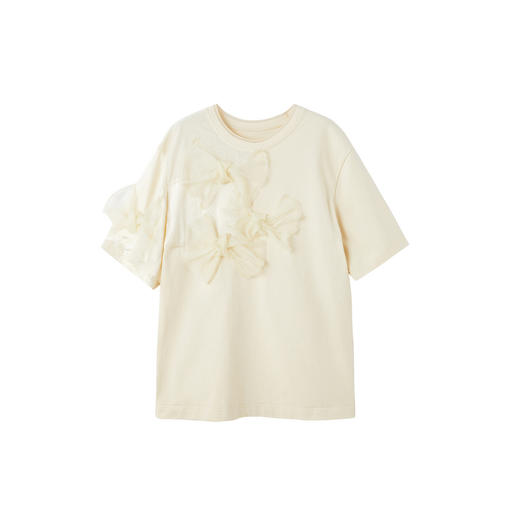 谜底宽松T恤短袖2026年春季新品欧根纱蝴蝶结甜美日常女261MT0246 商品图4