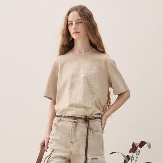 谜底蜡染T恤短袖2026年春季新品蕾丝小熊柔软贴身百搭女261MT0022 商品图0