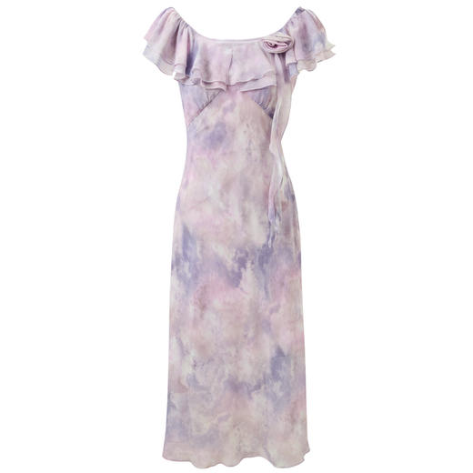 【樱花系列连衣裙】三彩2026夏季新款A字裙两穿一字肩雪纺长裙M 商品图4