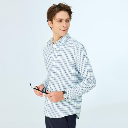 【纯棉】德鲨2026春季新款长袖格子衬衫男休闲打底衬衣服 商品图1
