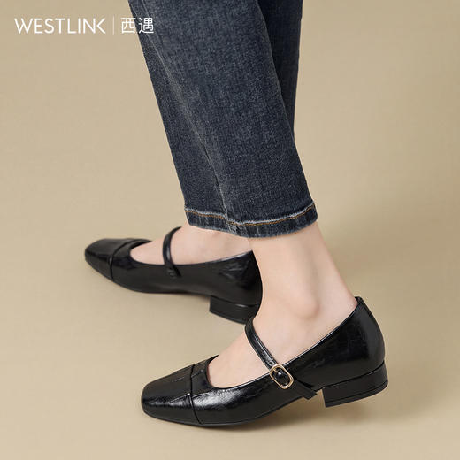 【限时秒杀】西遇浅口玛丽珍女鞋2026新款春季法式简约方头通勤一字带低跟鞋子V0166248 商品图3