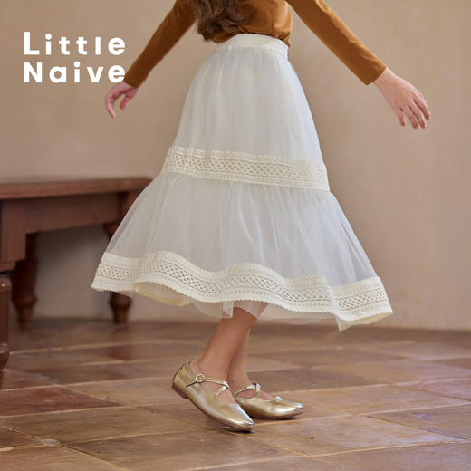 【云优选】Little Naive女童拼接半身裙春季新款花边半裙儿童百搭时髦纱裙 商品图1