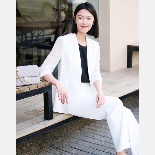 皮尔卡丹女装白色醋酸无领西服上衣外套P52005U5032W0 商品图3