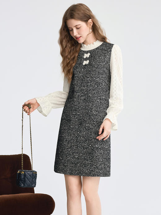 【百图lulu定制】【香风连衣裙】设计感 蝴蝶结点缀冬季连衣裙小香风氛围感拼色通勤 商品图2