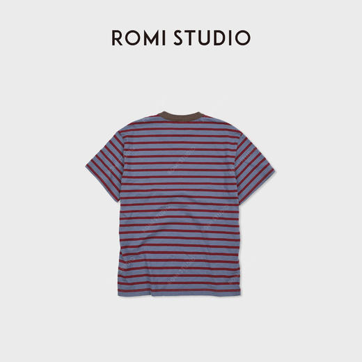 ROMI STUDIO"休闲复古"100%棉亲肤条纹撞色v领短袖T恤 RWDRSU1535 商品图2