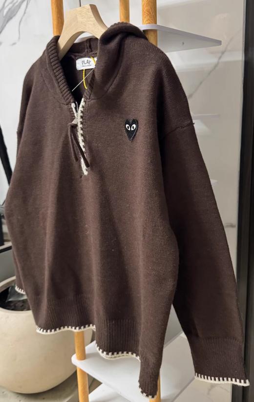 F020546慵懒松弛感咖色连帽半拉链针织衫 商品图12