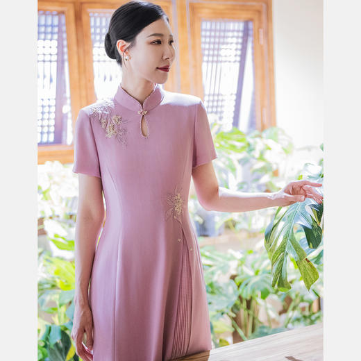 皮尔卡丹女装粉色旗袍领连衣裙P52003D5017F0 商品图2