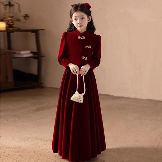 女童礼服秋冬新款红色连衣裙洋气生日公主裙小女孩过年服儿童裙子 商品图2