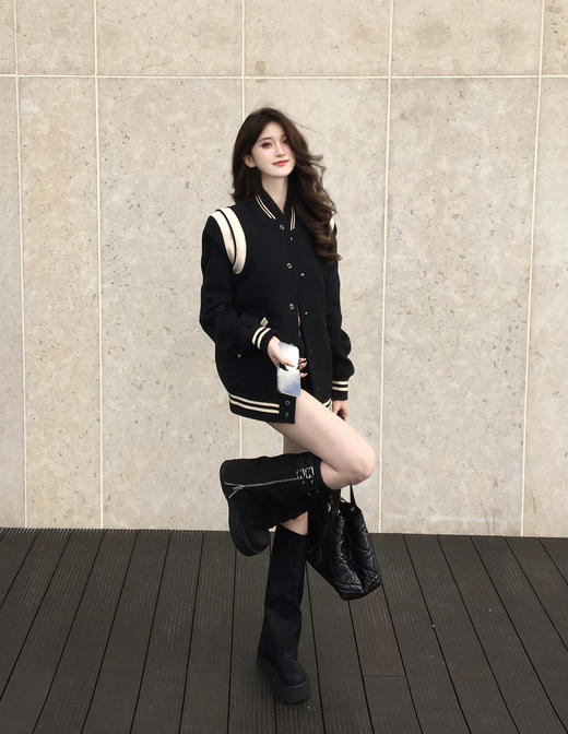 YSL圣*兰男女款羊毛条纹棒球服夹克020501 商品图9