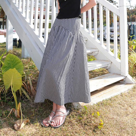 【100棉】三彩2026春季新款高腰半身裙格纹A字裙设计感长裙显瘦M 商品图2