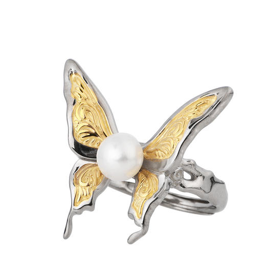 【蝴蝶女神】S925银镀金淡水珍珠蝴蝶可调节戒指【SCH-SY24129】 商品图4