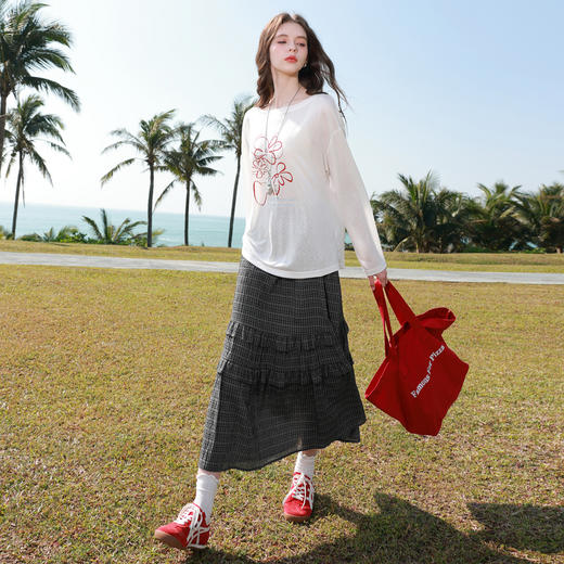 【莱赛尔】三彩2026春季新款复古格纹半身裙高腰A字裙宽松长裙M 商品图1