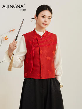 【新年国风】阿菁娜冬季新款新年战袍正红国风马甲缠枝莲祥云提花寓意绵长新年祈福承载东方美意F30D203031