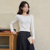 西遇修身长袖T恤女秋季新款辣妹风圆领露背镂空短款上衣Y0055206 商品缩略图3