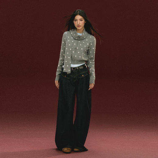 Ariseism 美式复古圆点针织开衫毛衣女春季新款修身上衣 商品图2