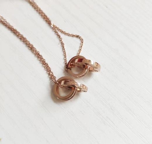 F020518满满的锆钻闪闪发光满钻双环圆饼项链 商品图1