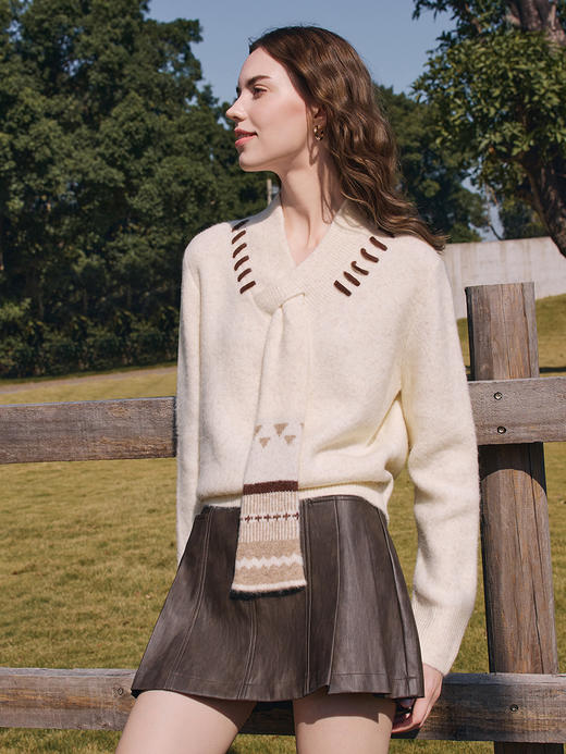 【百图lulu定制】【巧克力针织衫】 提花  围巾领  柔软细腻软糯  H型  针织衫 商品图4