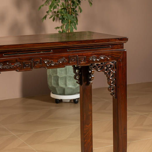 红木束腰马蹄腿灵芝回纹条桌 商品图2