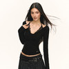 Ariseism 美式复古设计感黑色蕾丝挂绳长袖T恤女春季新款修身上衣 商品缩略图1