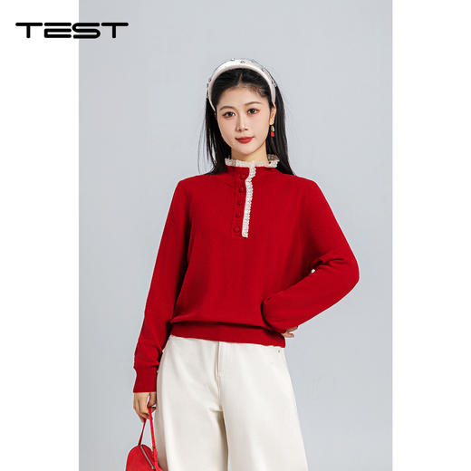 春上新温柔气质蕾丝拼接立领显瘦打底毛衣1261014 商品图0