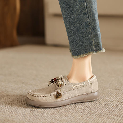 阿么手工女鞋复古串珠深口单鞋透气软底舒适厚底休闲勃肯鞋女3CM 商品图1