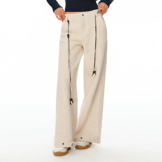 Ariseism 美式复古设计感挂绳米色摇粒绒休闲长裤女秋冬新款裤子 商品图0