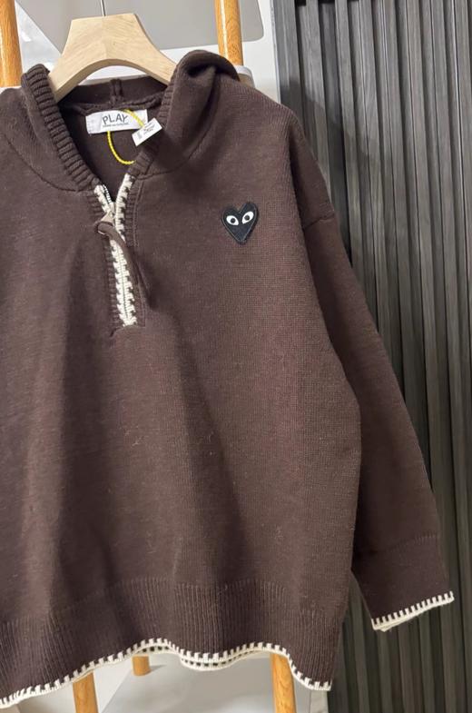 F020546慵懒松弛感咖色连帽半拉链针织衫 商品图9