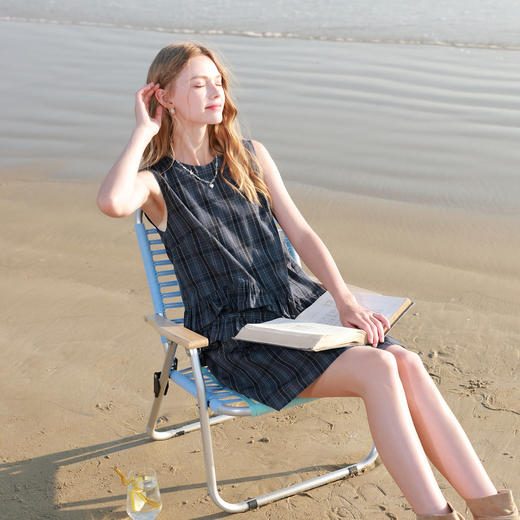 【100棉】三彩2026春季新款圆领背心裙娃娃裙格纹A字裙连衣裙M 商品图2